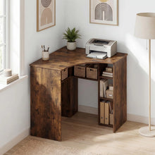Load image into Gallery viewer, Tangkula 90-Degree Triangle Corner Desk with Charging Station &amp; Open Storage Shelves