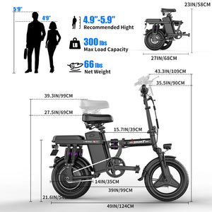 AZHAR 1200W Foldable Electric Bike for Adults, 48V 15ah Removable Battery, 14