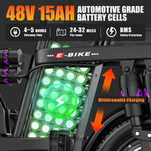 Load image into Gallery viewer, AZHAR 1200W Foldable Electric Bike for Adults, 48V 15ah Removable Battery, 14" Ebike, UL 2849