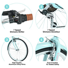 Load image into Gallery viewer, Aukfa 26" Cruiser Bike, 7 Speed Bicycle Hybrid Bikes for Women Girls Ladies, Arctic