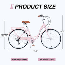Load image into Gallery viewer, Aukfa 26" Cruiser Bike, 7 Speed Bicycle Hybrid Bikes for Women Girls Ladies, Arctic