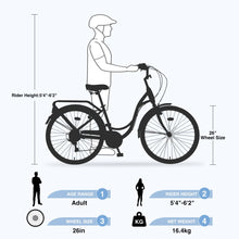 Load image into Gallery viewer, Aukfa 26" Cruiser Bike, 7 Speed Bicycle Hybrid Bikes for Women Girls Ladies, Arctic