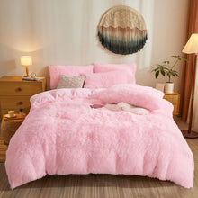 Load image into Gallery viewer, Pink Fluffy Comforter Cover, Ultra Soft Faux Fur Duvet Cover Bedding Sets 3 Pieces with Pillow Cases, Fluffy Bed Set Zipper Closure (Pink, Queen)