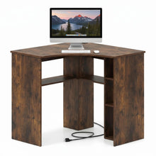Load image into Gallery viewer, Tangkula 90-Degree Triangle Corner Desk with Charging Station &amp; Open Storage Shelves