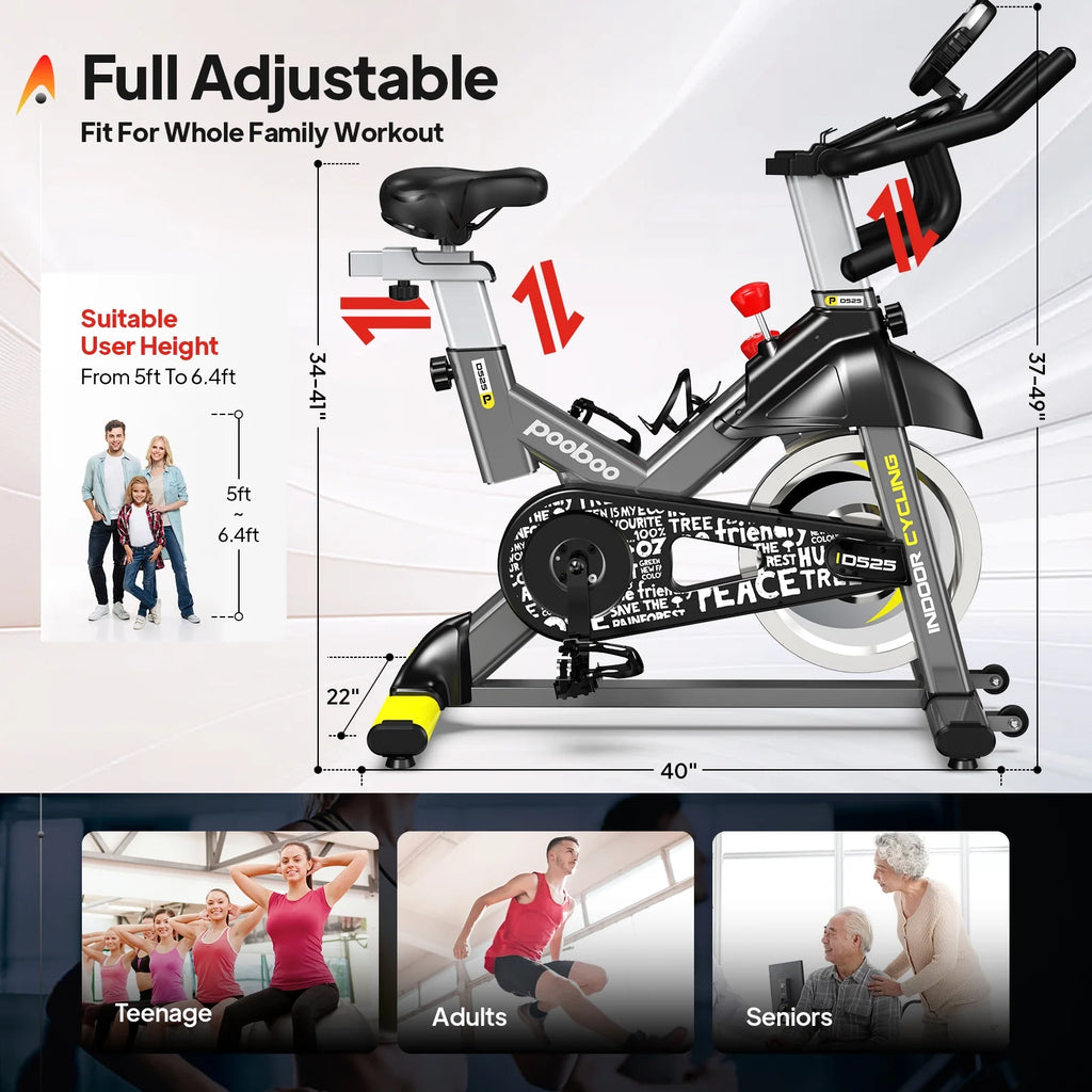 Pooboo Stationary Exercise Bike Indoor Cycling Bike Cycle Bicycle Adjustable Resistance for Home Office Cardio Workout Machine Max Weight 350 lb